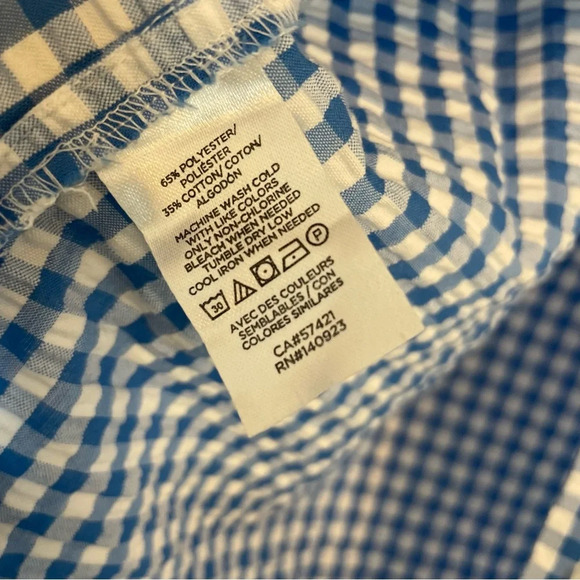 LOFT Women’s Button Down Gingham Blue White Short Sleeve Top Size XS - Picture 10 of 12